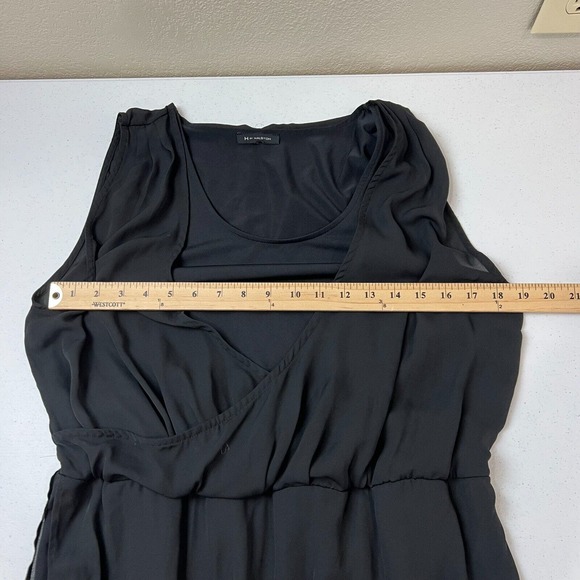 H by Halston Black Jet Set Jersey Dress Sleeveless with Draped Chiffon Overlay - Picture 9 of 13